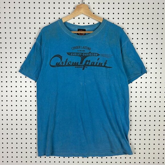 Harley Davidson Motorcycle Biker T Shirt Medium Blue Work Custom Paint Gruene TX - Picture 3 of 8
